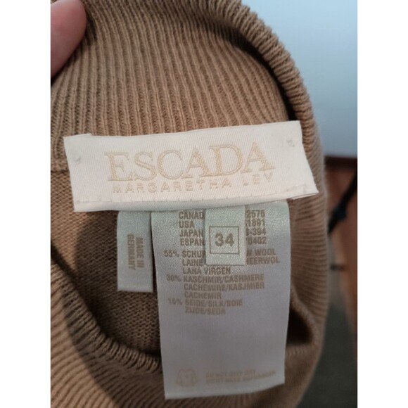 Escada Wool Cashmere Silk Blend Womens Mock Neck Tan Sweater Size 34  4 / Small - Picture 2 of 6